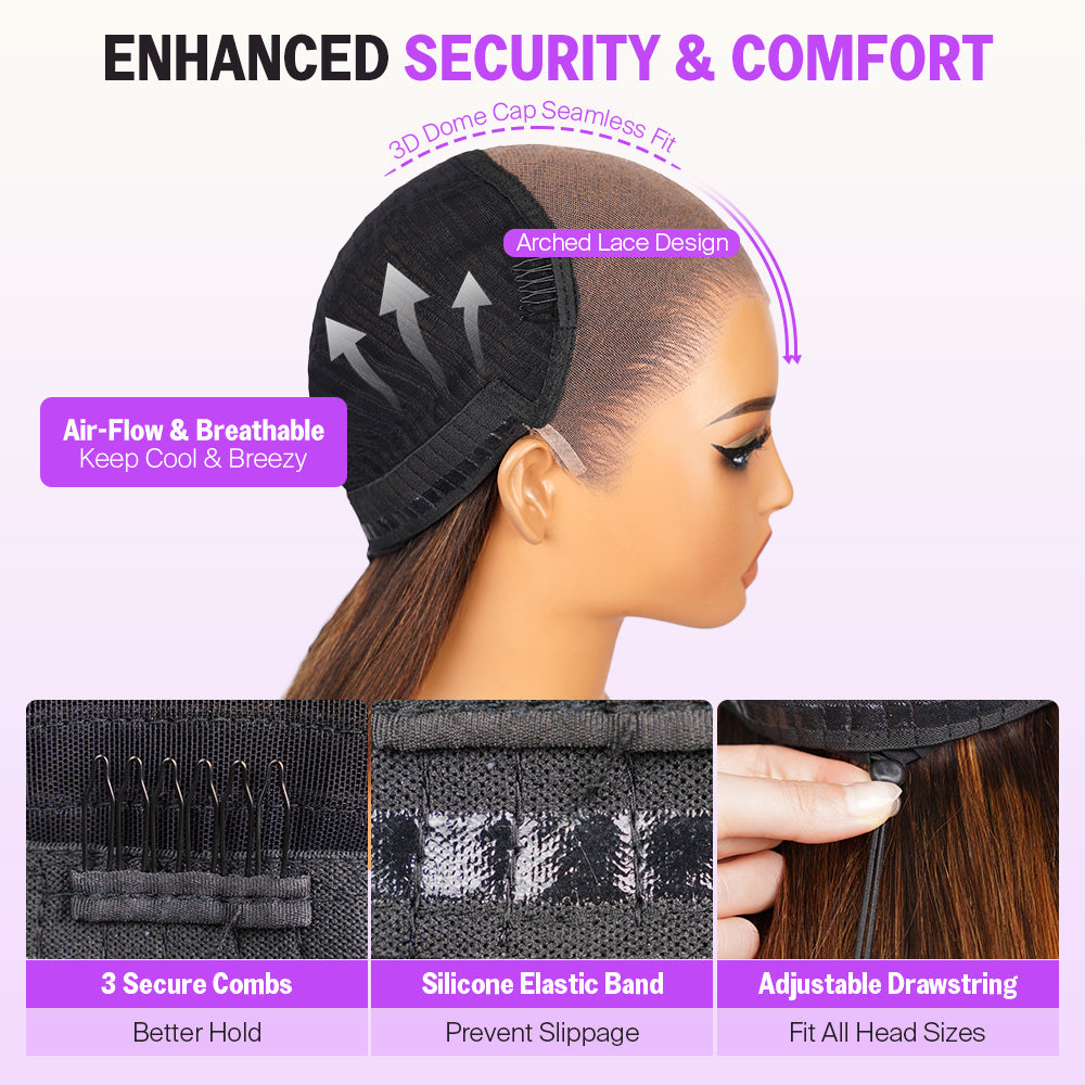 nafayah Airtouch Balayage 13x6 Three-Go™ Perruques Frontales En Dentelle Sans Colle Pull Go Ombre Brune à Blond Miel Ondes Corporelles Pré-All Perruques
