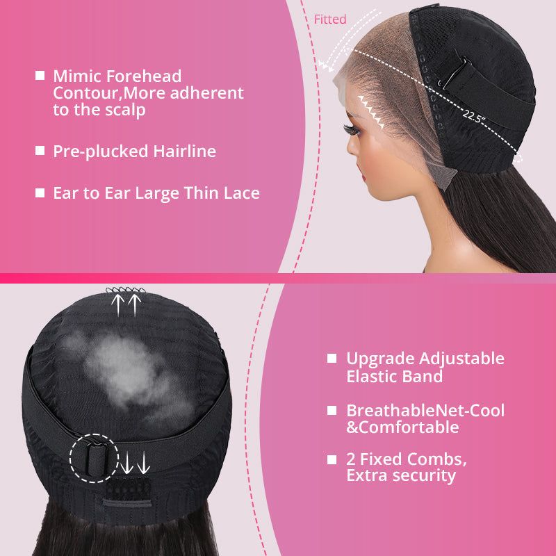 Megalook 13x4 Pré-tout Sans colle Rouge Balayage Vague de corps lâche Nœuds invisibles Bonnet respirant