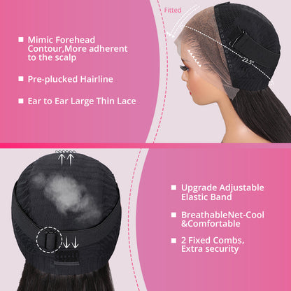 Megalook 13x4 Pré-tout Sans colle Rouge Balayage Vague de corps lâche Nœuds invisibles Bonnet respirant