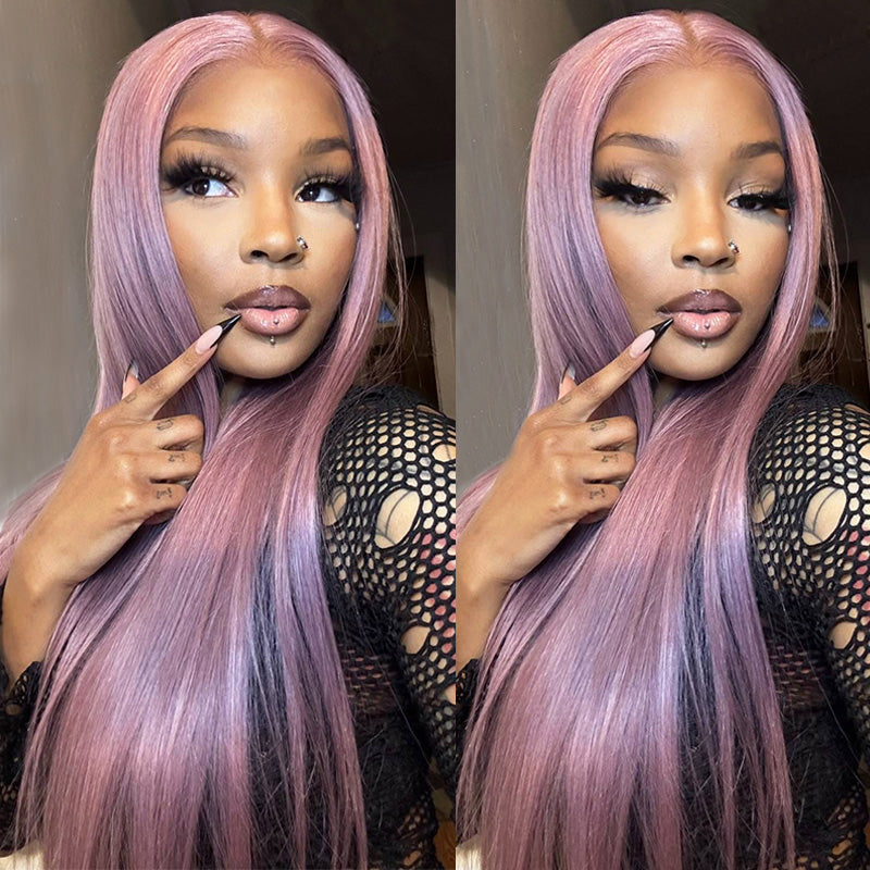 Ash Purple Straight 13x6 Three Go Glueless Wig Model Show