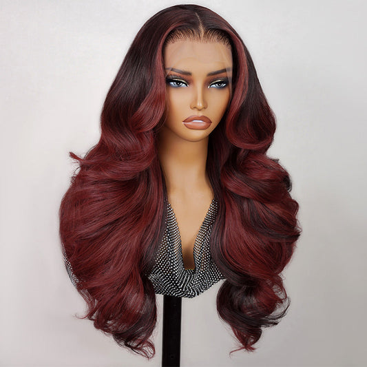 Megalook 13x4 Pré-tout Sans colle Rouge Balayage Vague de corps lâche Nœuds invisibles Bonnet respirant