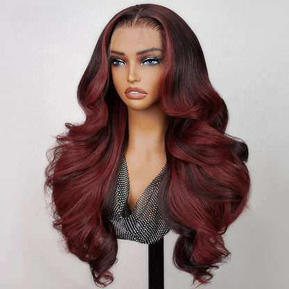 Megalook 13x4 Pré-tout Sans colle Rouge Balayage Vague de corps lâche Nœuds invisibles Bonnet respirant
