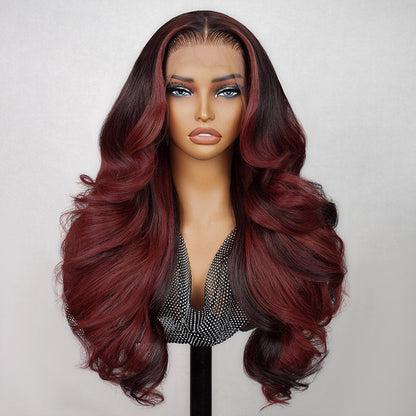 Megalook 13x4 Pré-tout Sans colle Rouge Balayage Vague de corps lâche Nœuds invisibles Bonnet respirant